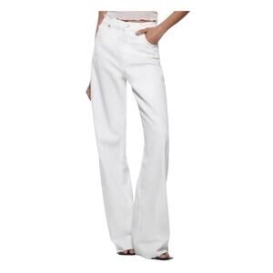 ZARA Womens Size 0 White Wide leg Jeans Mid-Rise Loose Fit Summer Raw Hem Denim
